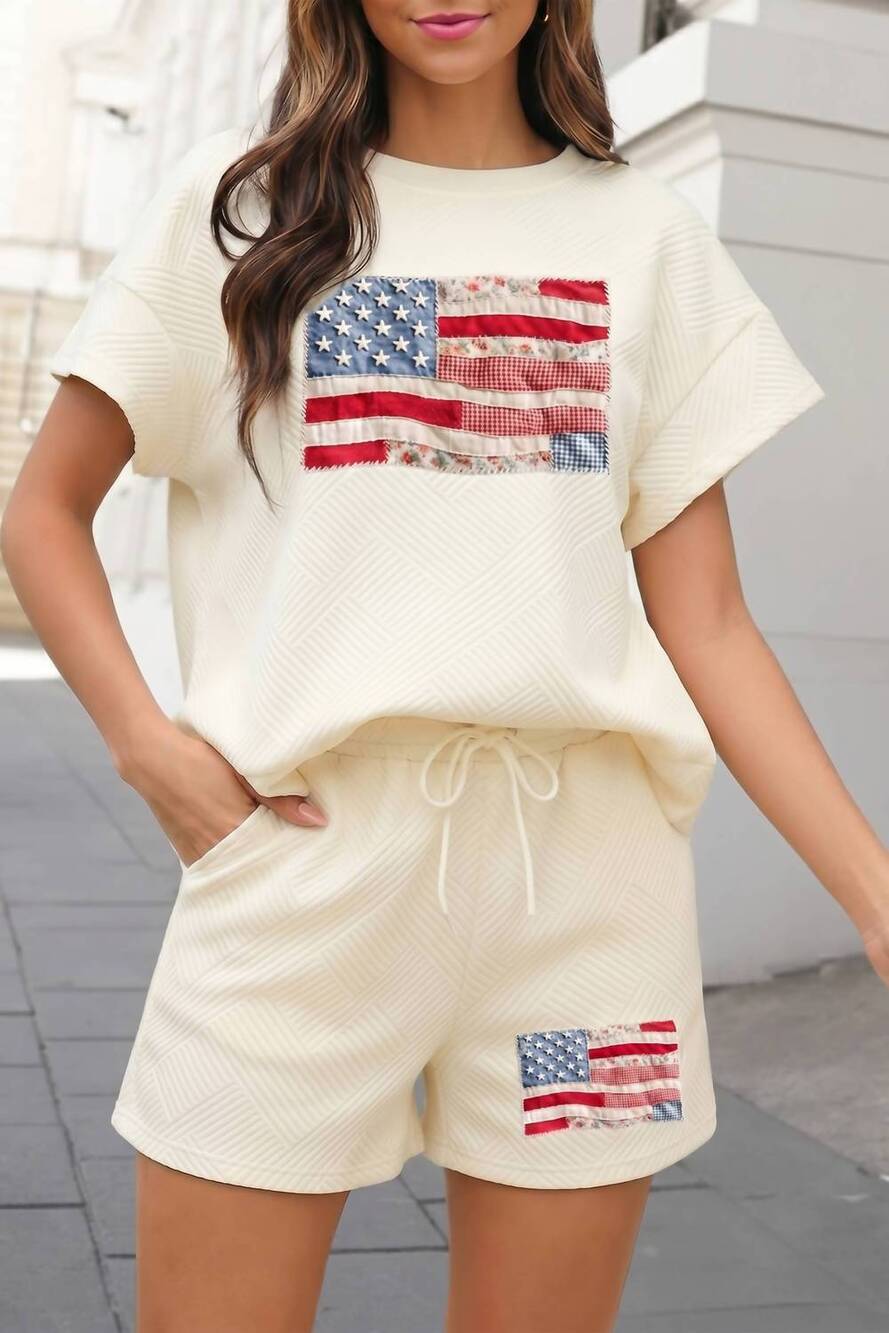 NEW AAPPARELLA textured usa flag graphic set in ivory